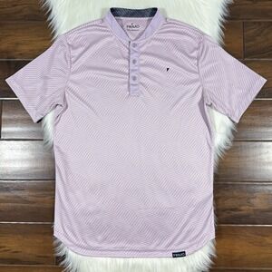 Primo Men's Size Medium Lilac Stripe Chevron Performance Golf Henley Polo Shirt